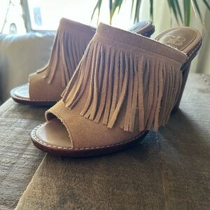 Gianni Bini Tan Fringe Mules